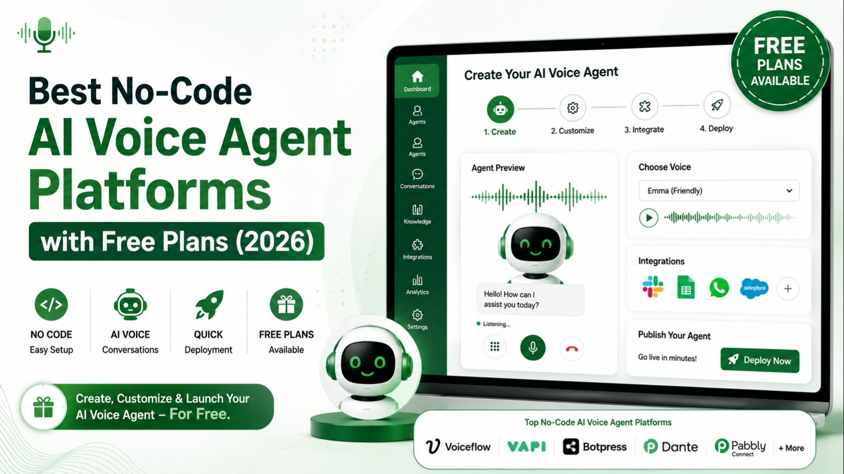 Best No-Code AI Voice Agent Platforms with Free Plans
